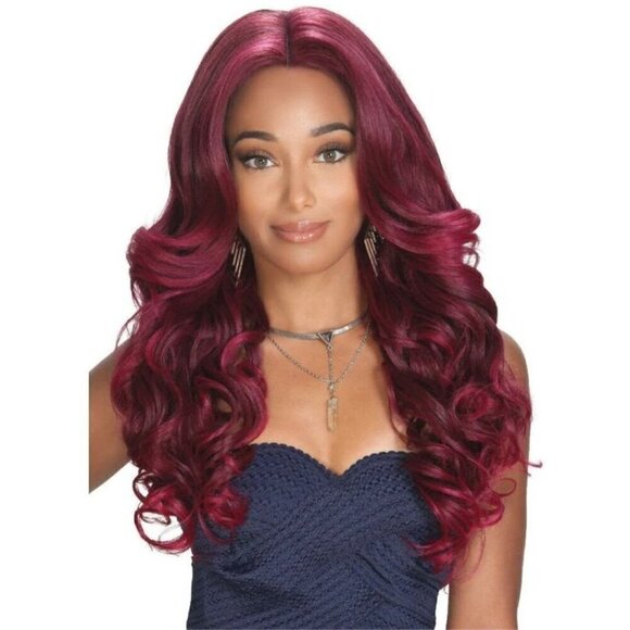Fuchsia/Burgundy Curly Lace Front Wig - Picture 1 of 9